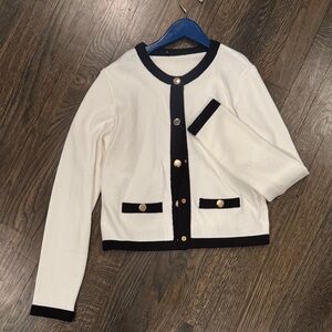 Elegant White and Black Women's Cardigan